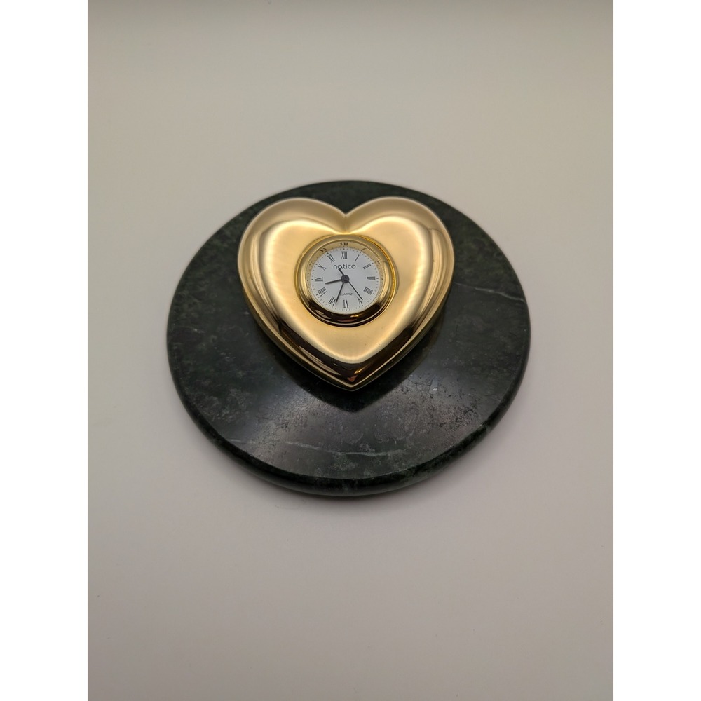 Natico Gold Tone Heart Desk Clock Quartz Analog Roman Numeral Paperweight